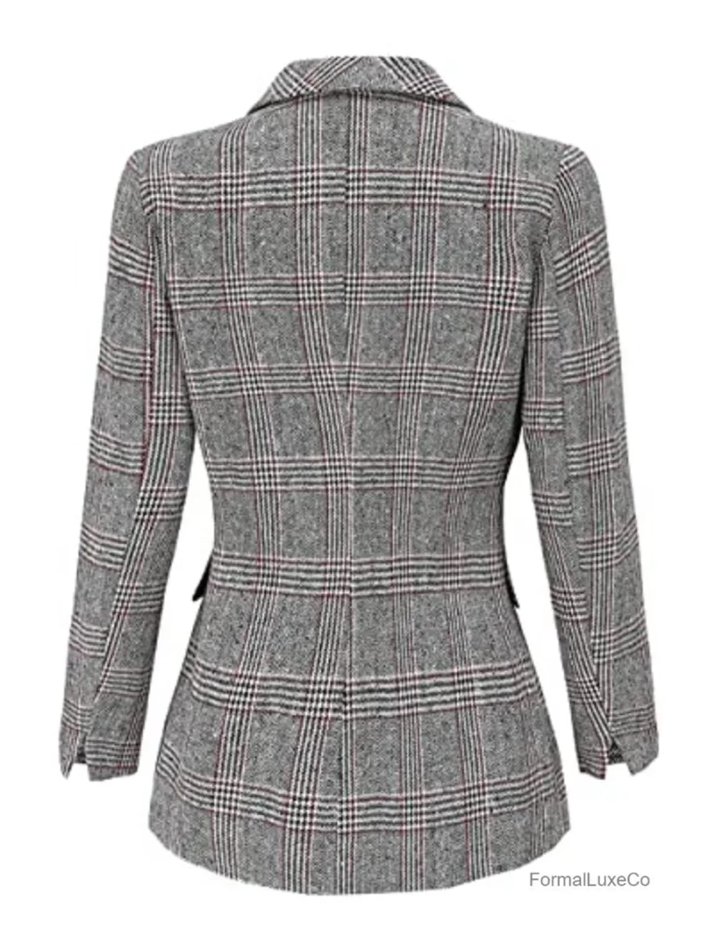 Notch Lapel 2 Button Boyfriend Blazer Suit Houndstooth Plaid Jacket Coat